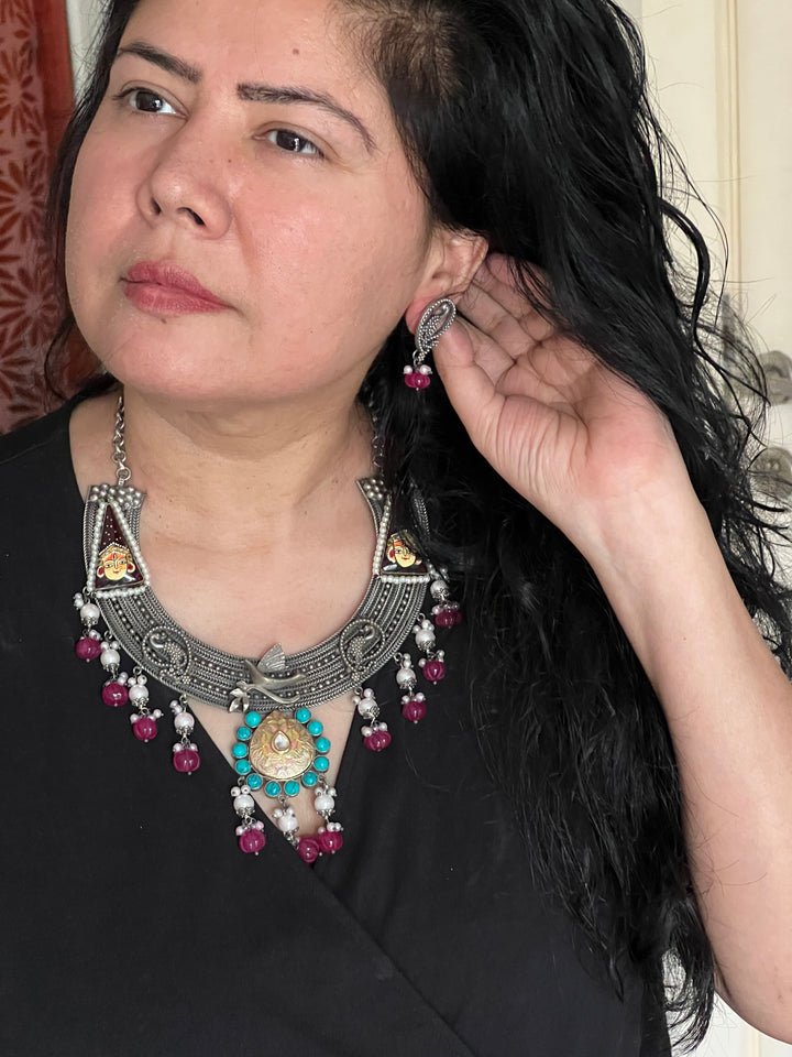 Antique Designer Fusion Necklace Set - Elevate Your Festive Look