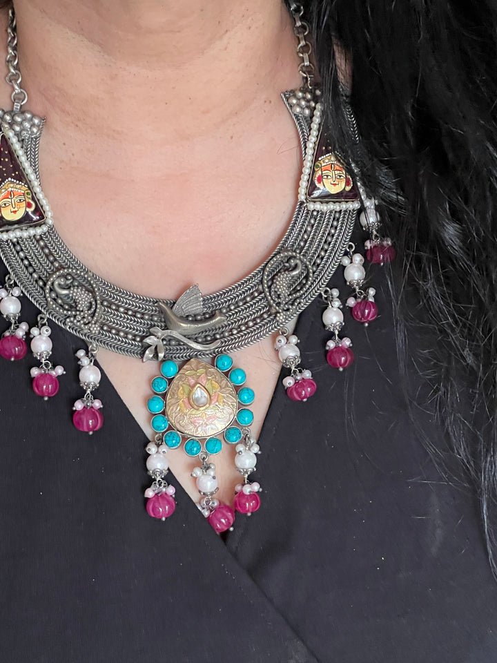 Antique Designer Fusion Necklace Set - Elevate Your Festive Look