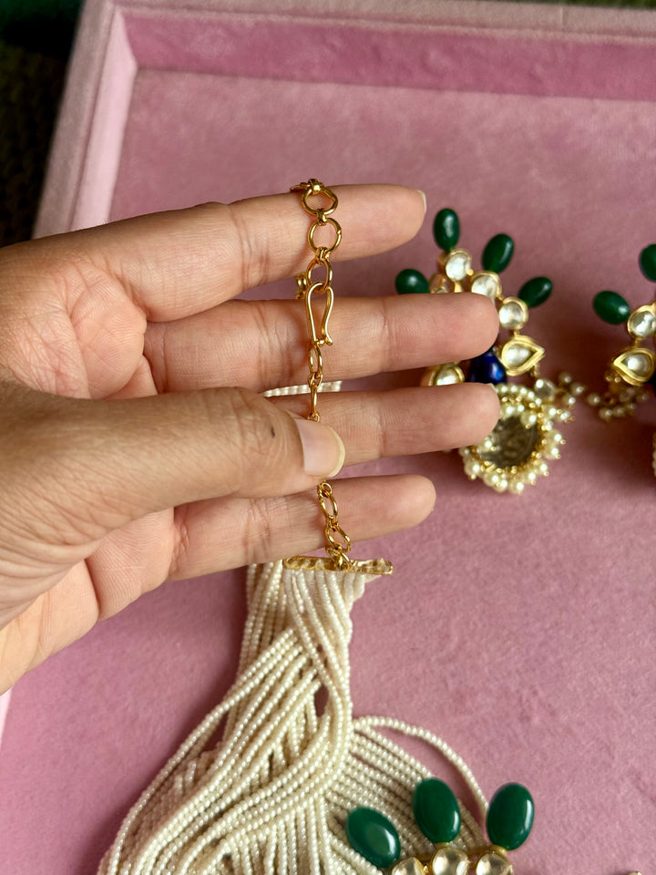 Peacock Kundan Polki and Green Onyx Pearl Mala Set