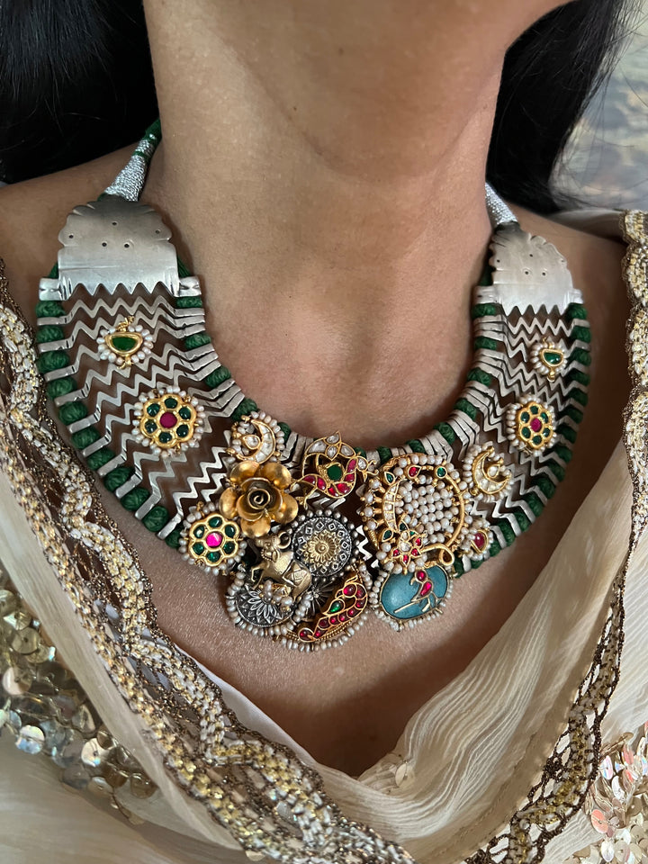 Kundan Polki 925 Silver Necklace Set