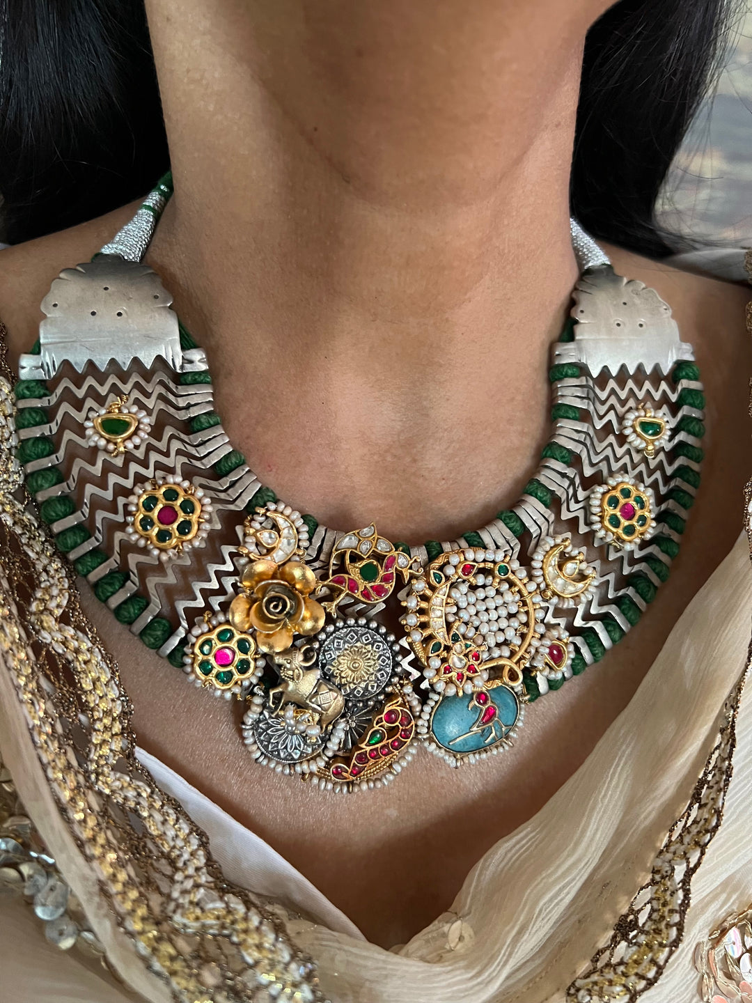 Kundan Polki 925 Silver Necklace Set