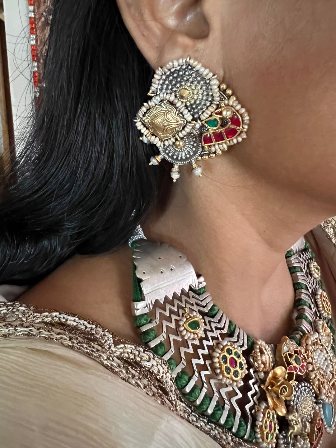 Kundan Polki 925 Silver Necklace Set