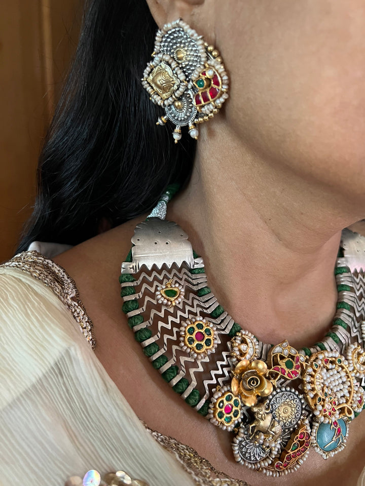 Kundan Polki 925 Silver Necklace Set