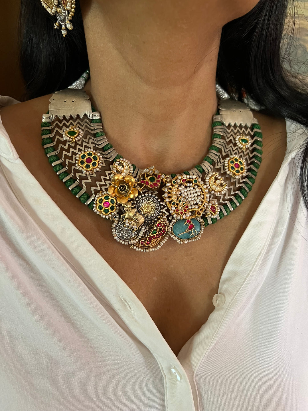 Kundan Polki 925 Silver Necklace Set