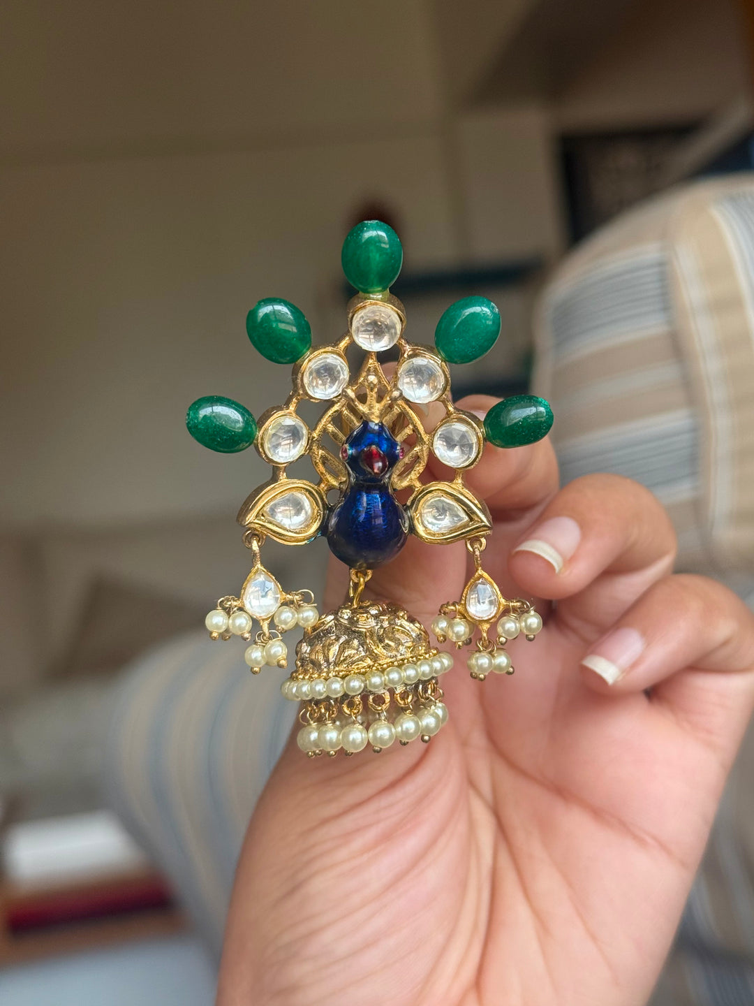 Peacock Kundan Polki and Green Onyx Pearl Mala Set