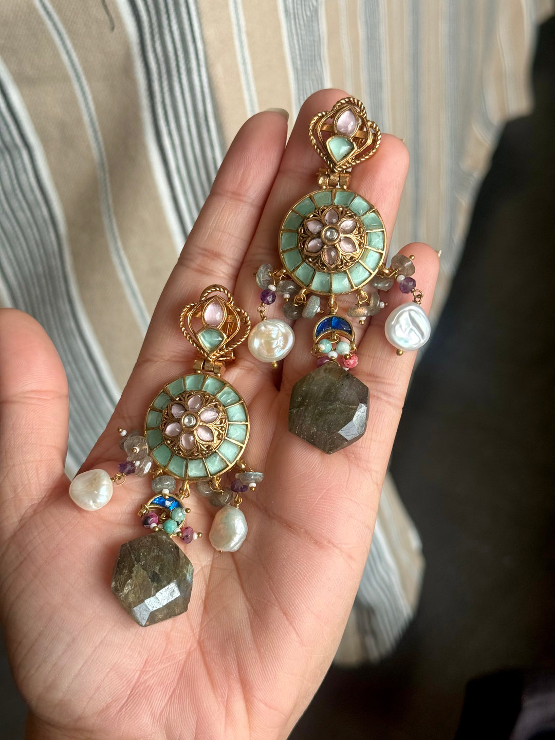 Gulzar Pastel Choker Set with Labradorite and Pearl Drops