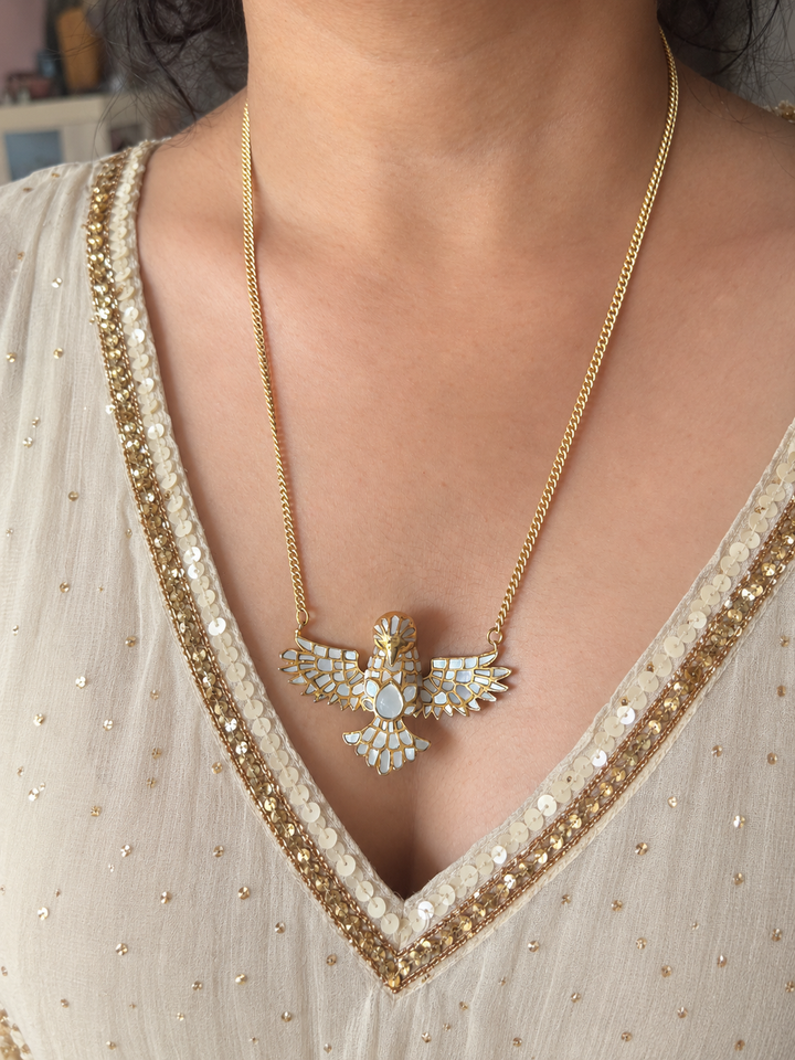Mother of Pearl Falcon Pendant Necklace