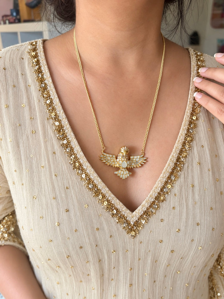 Mother of Pearl Falcon Pendant Necklace