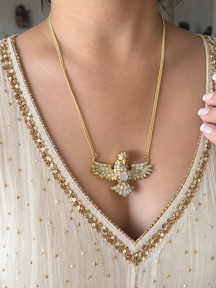 Mother of Pearl Falcon Pendant Necklace