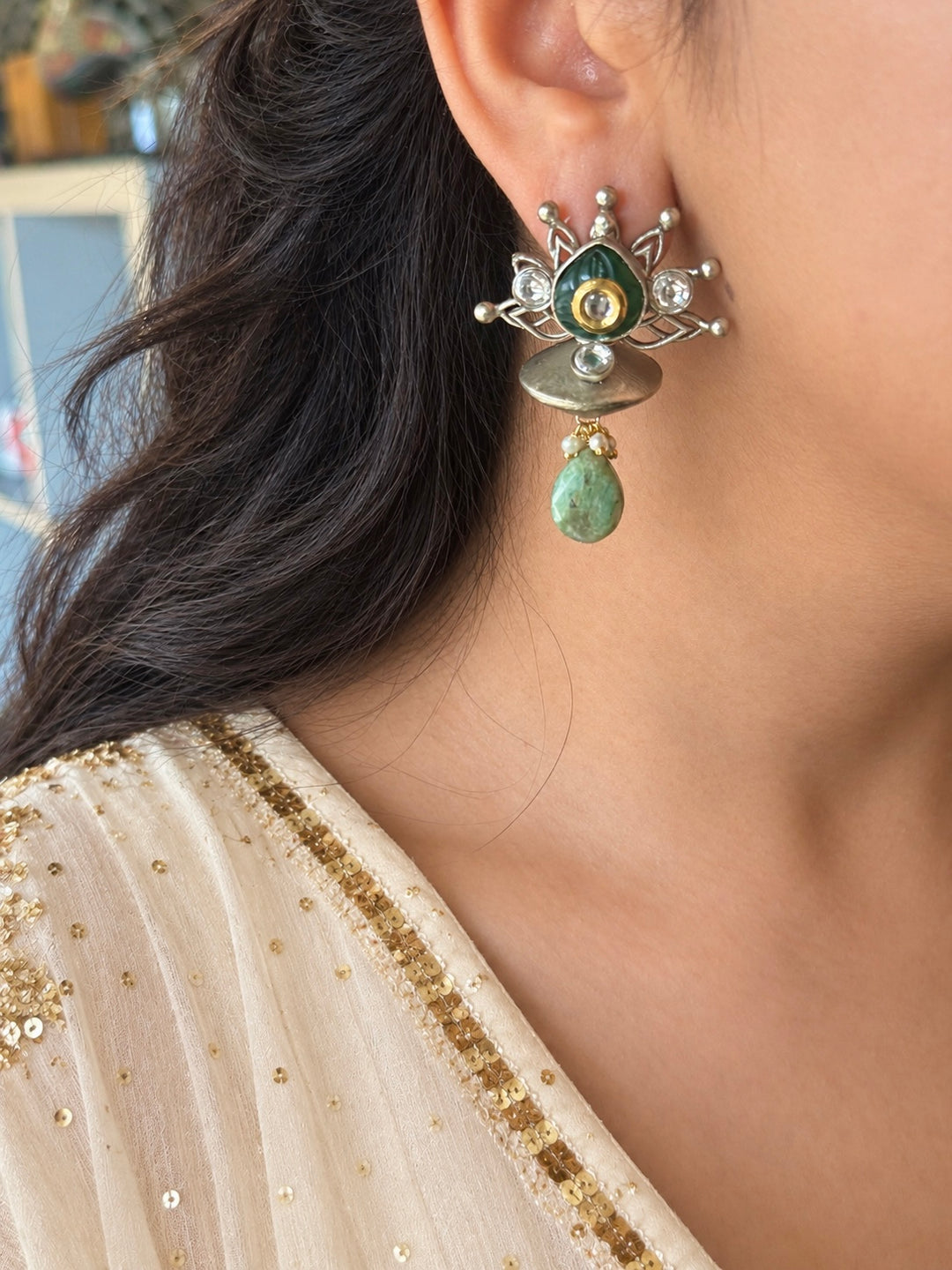 Tribal Kundan Amazonite Drop Earrings