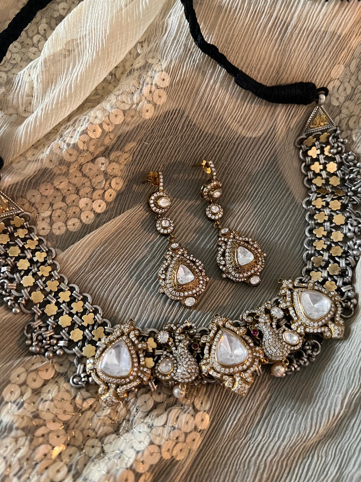 Kundan Polki 925 Silver Choker Necklace Set