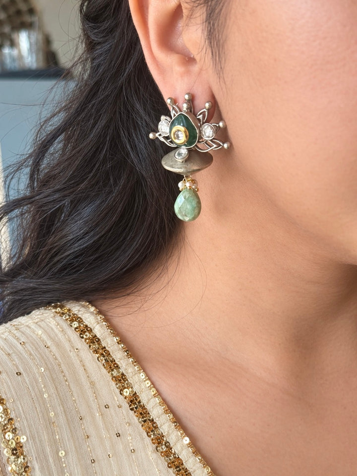 Tribal Kundan Amazonite Drop Earrings