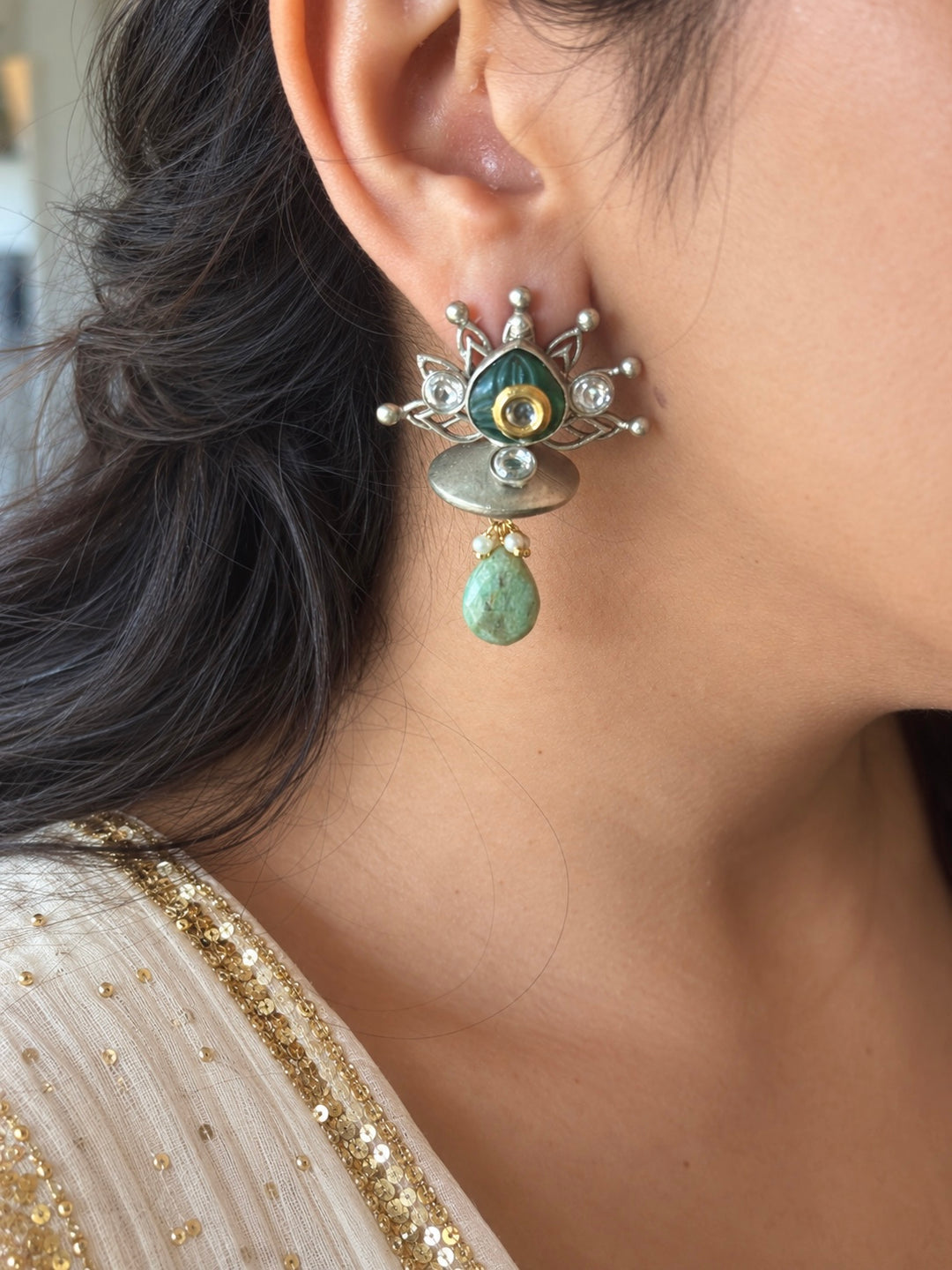 Tribal Kundan Amazonite Drop Earrings