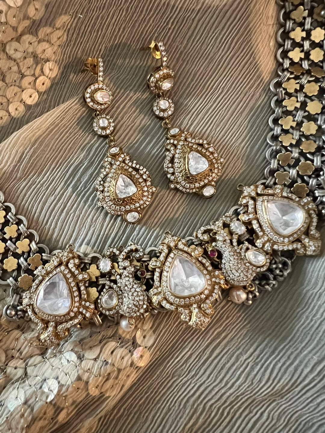 Kundan Polki 925 Silver Choker Necklace Set