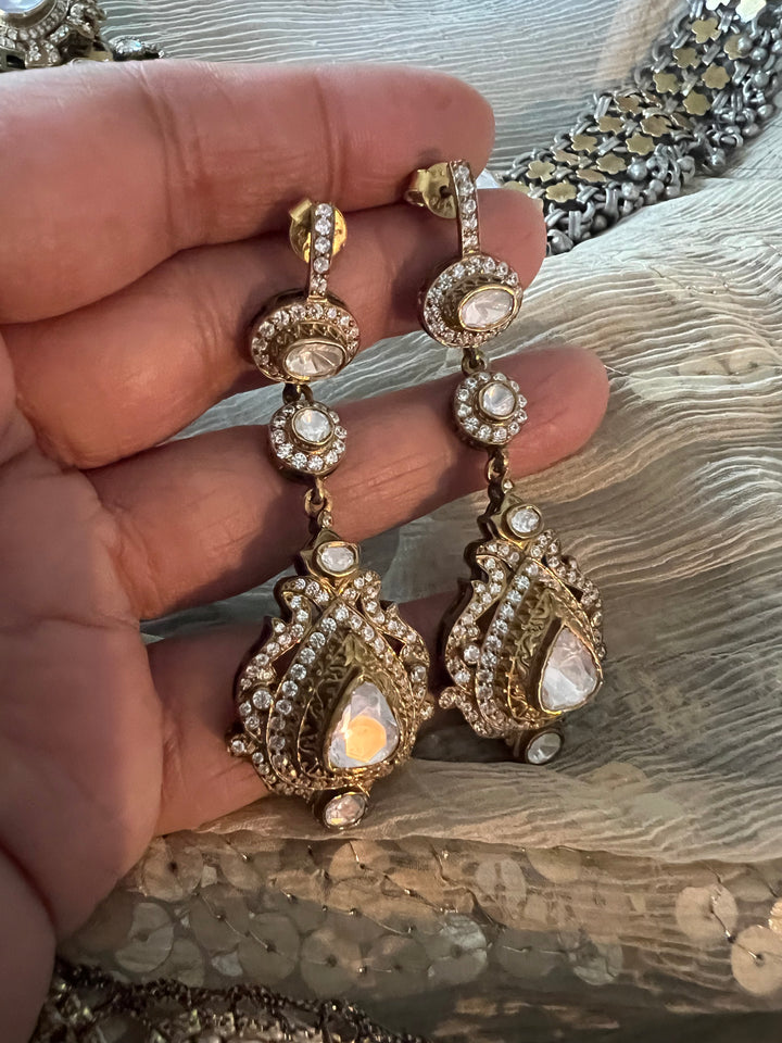 Kundan Polki 925 Silver Choker Necklace Set