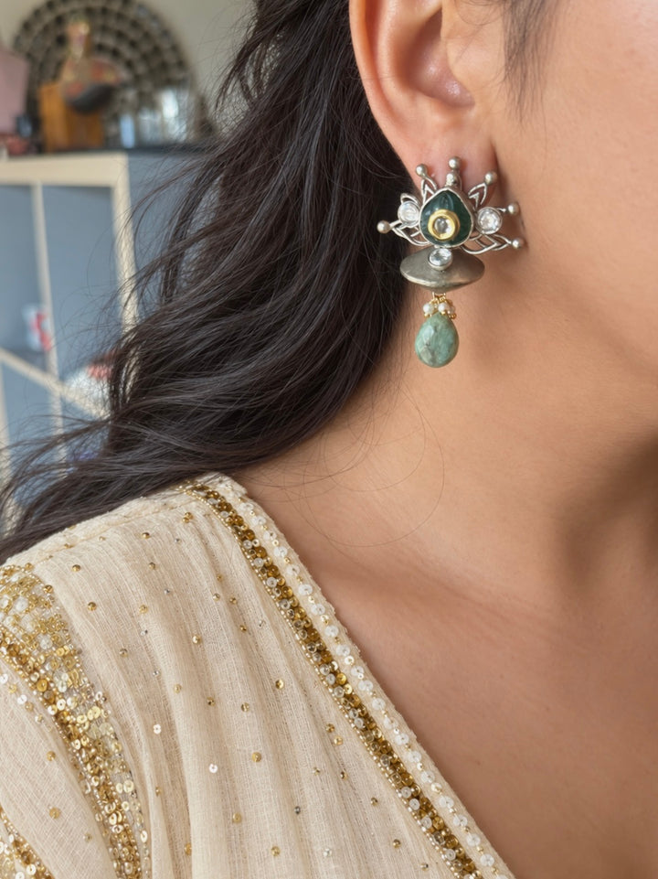 Tribal Kundan Amazonite Drop Earrings