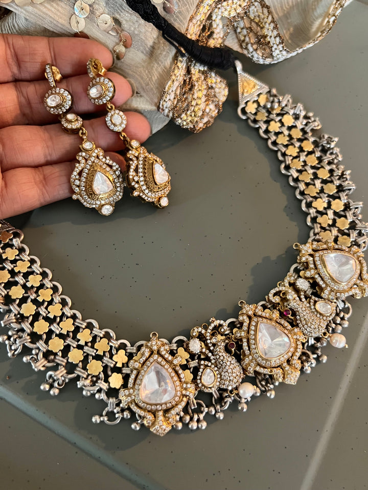 Kundan Polki 925 Silver Choker Necklace Set