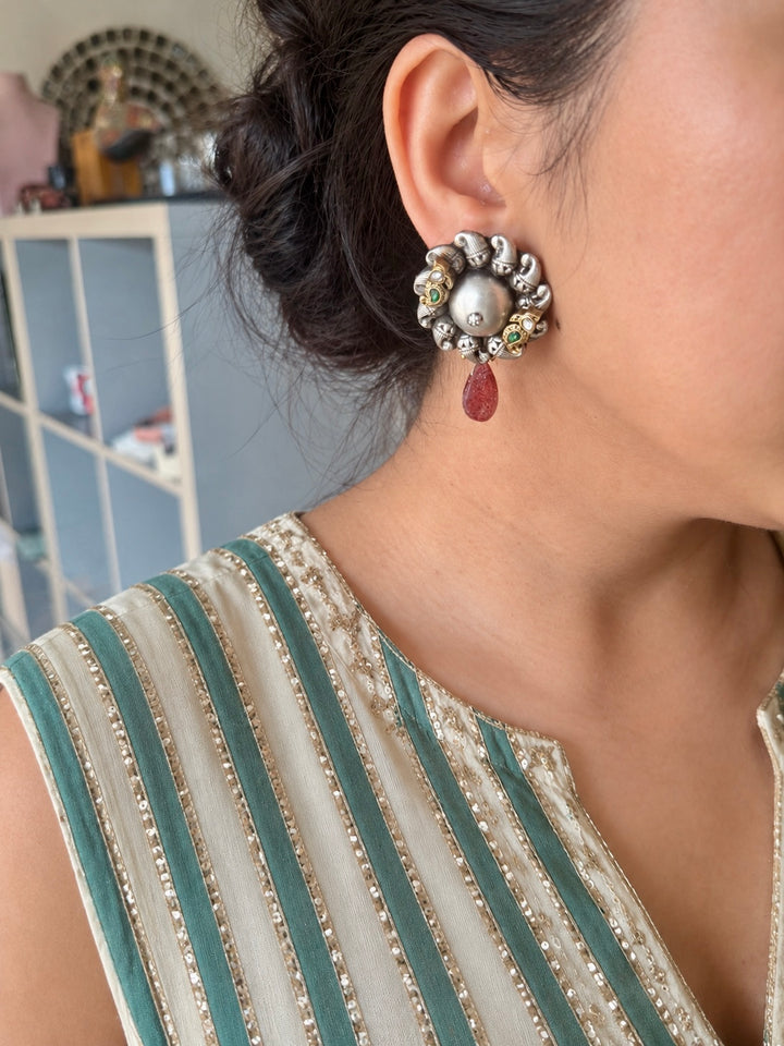 925 Silver Paisley Bird Carnelian Drop Earrings