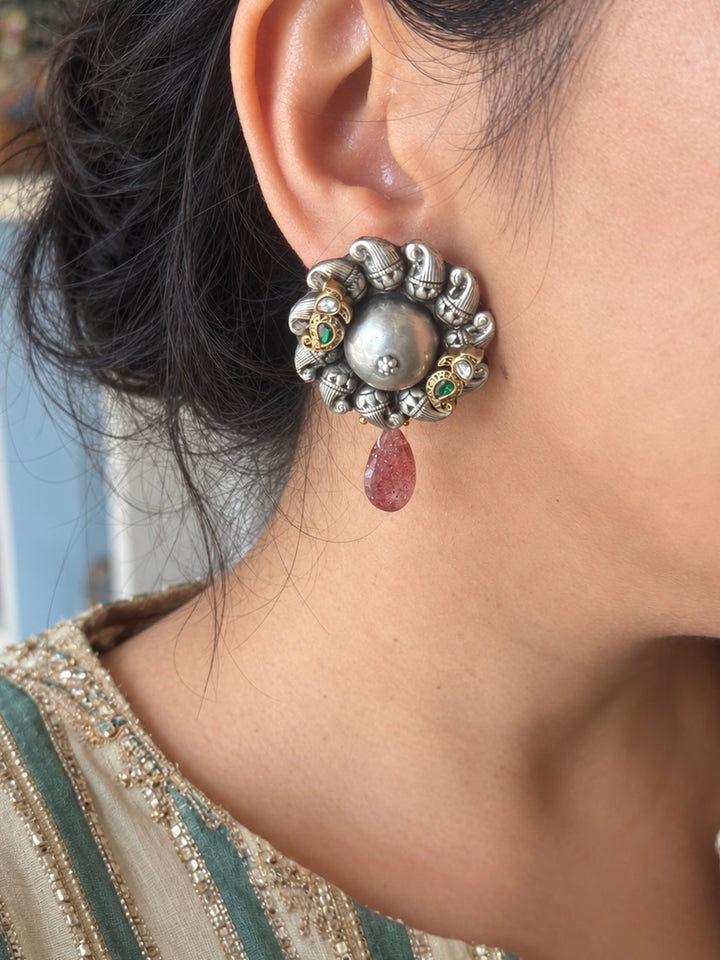 925 Silver Paisley Bird Carnelian Drop Earrings