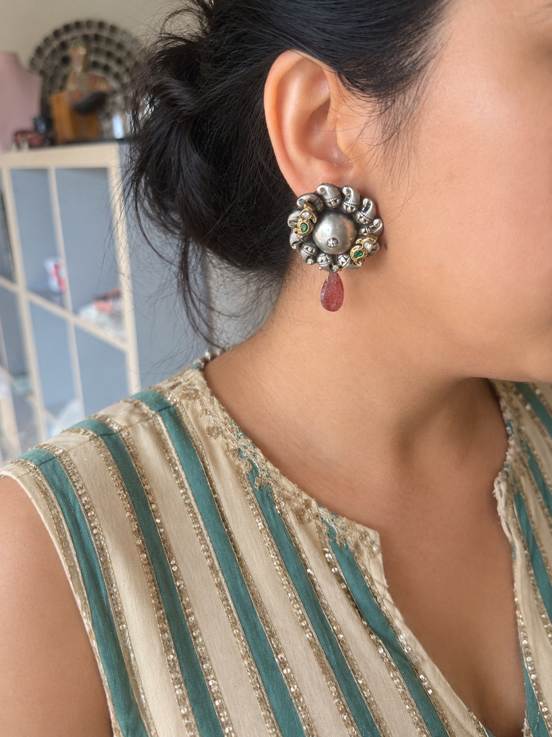925 Silver Paisley Bird Carnelian Drop Earrings