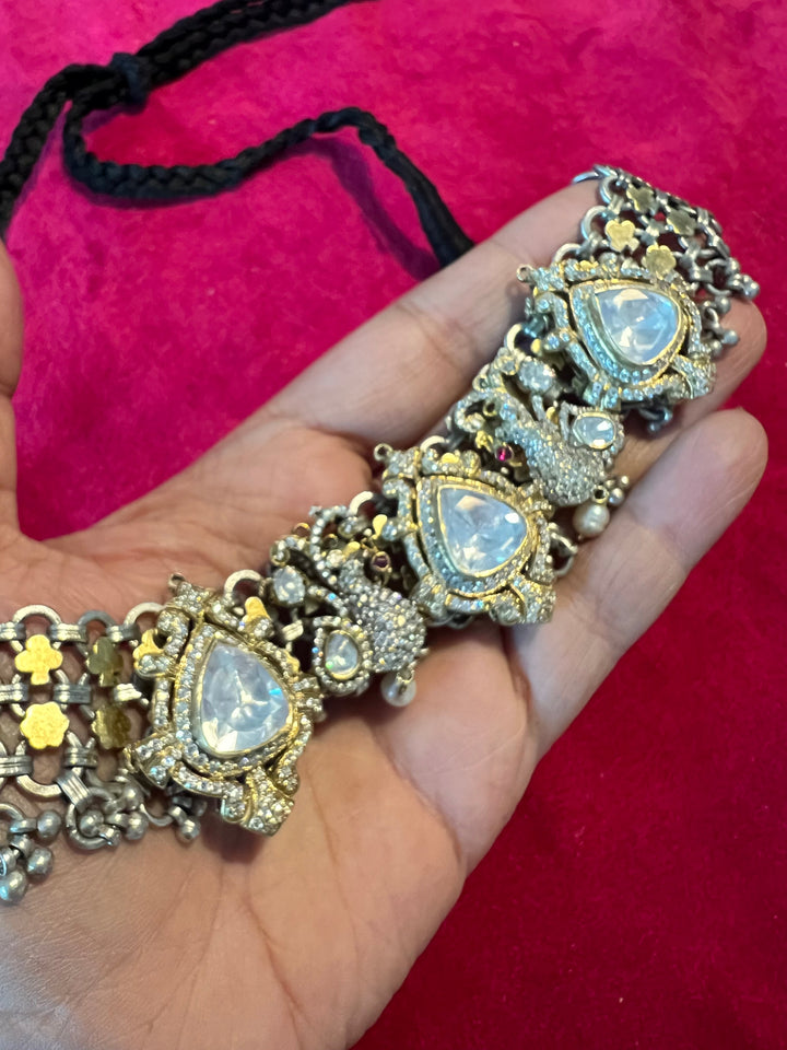 Kundan Polki 925 Silver Choker Necklace Set