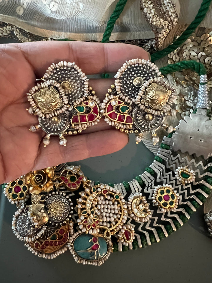 Kundan Polki 925 Silver Necklace Set