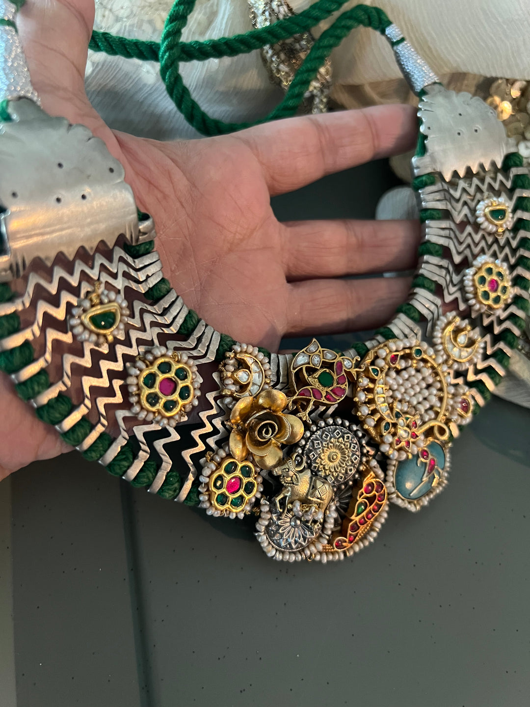 Kundan Polki 925 Silver Necklace Set