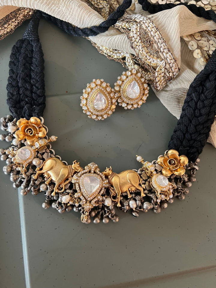 Kundan Polki 925 Silver Choker Necklace Set