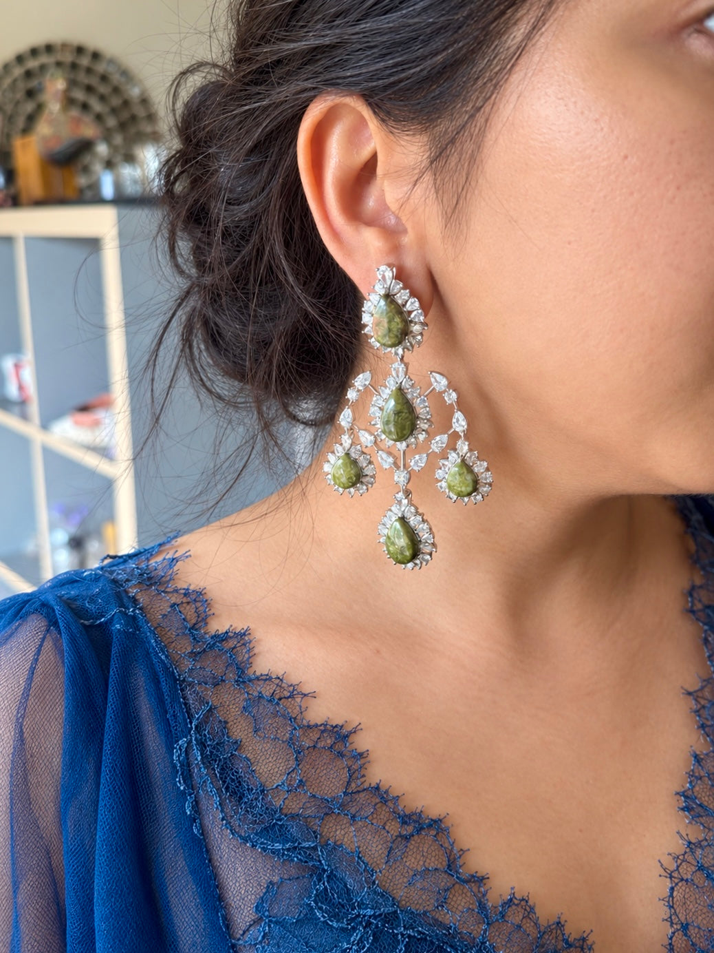 Green Doublet Chandelier Earrings