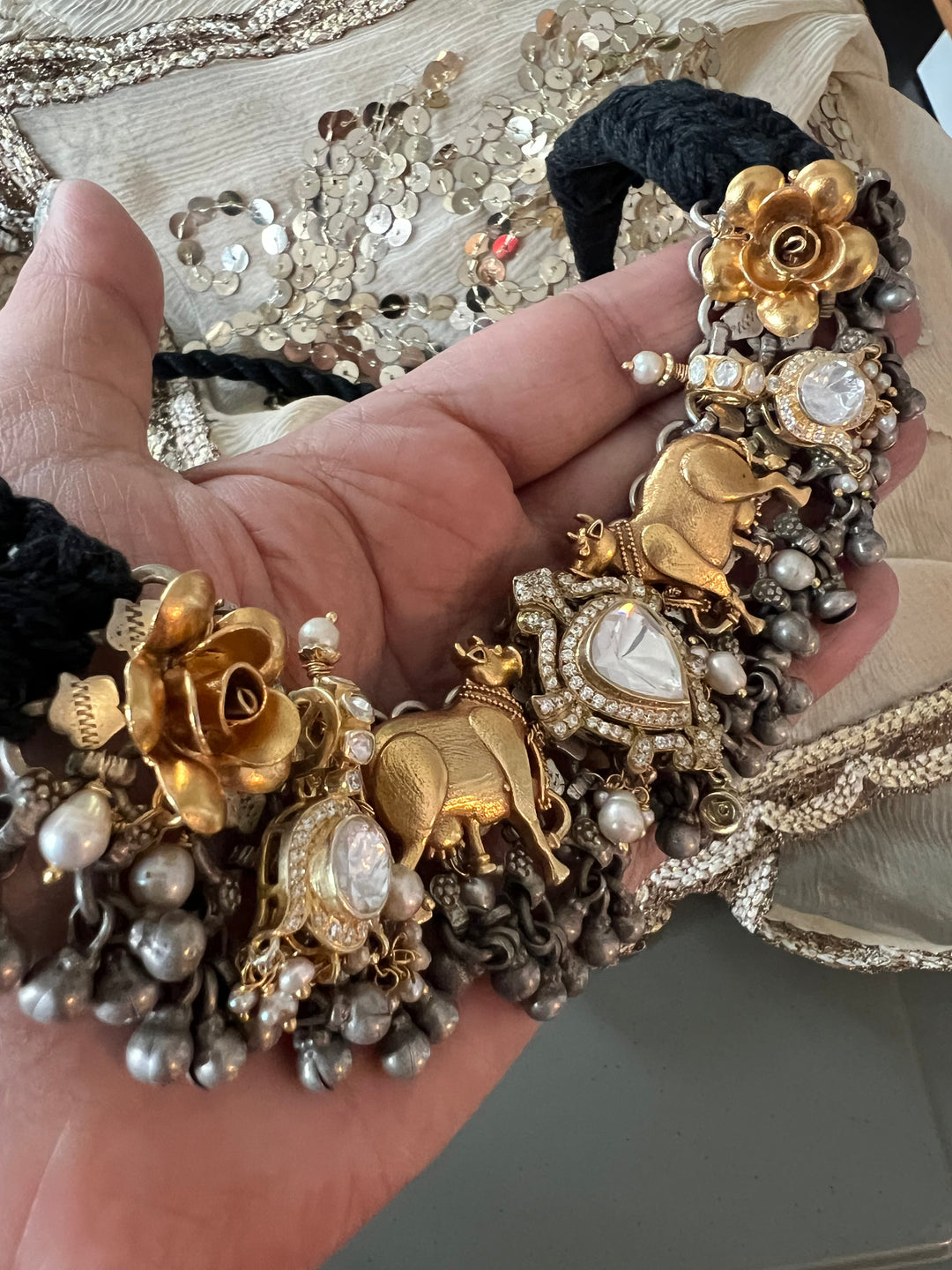 Kundan Polki 925 Silver Choker Necklace Set