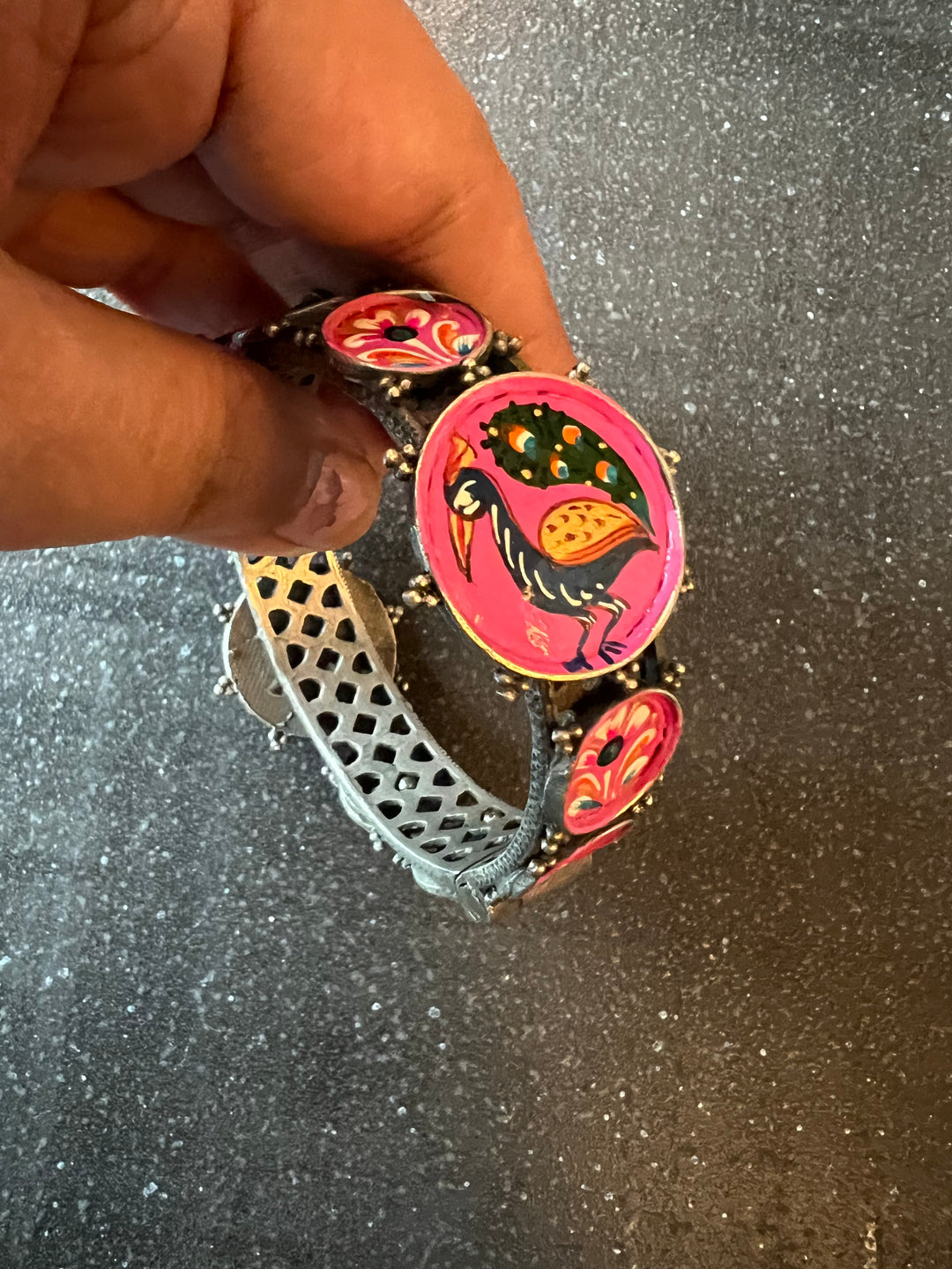 Antique Hand painted Bird Bangle