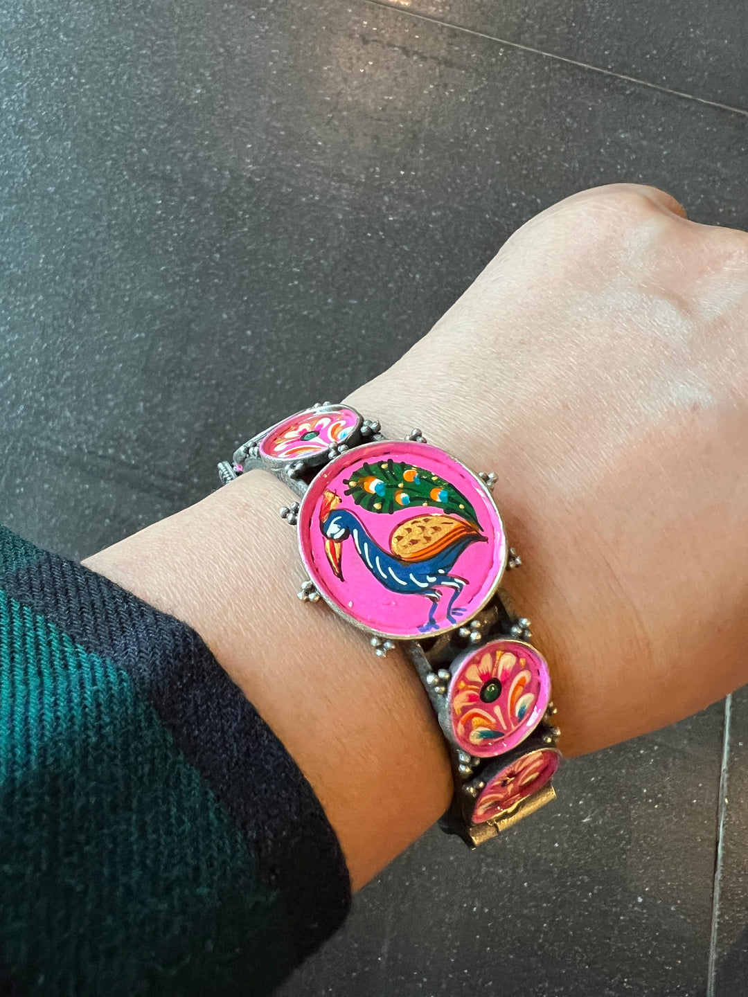 Antique Hand painted Bird Bangle