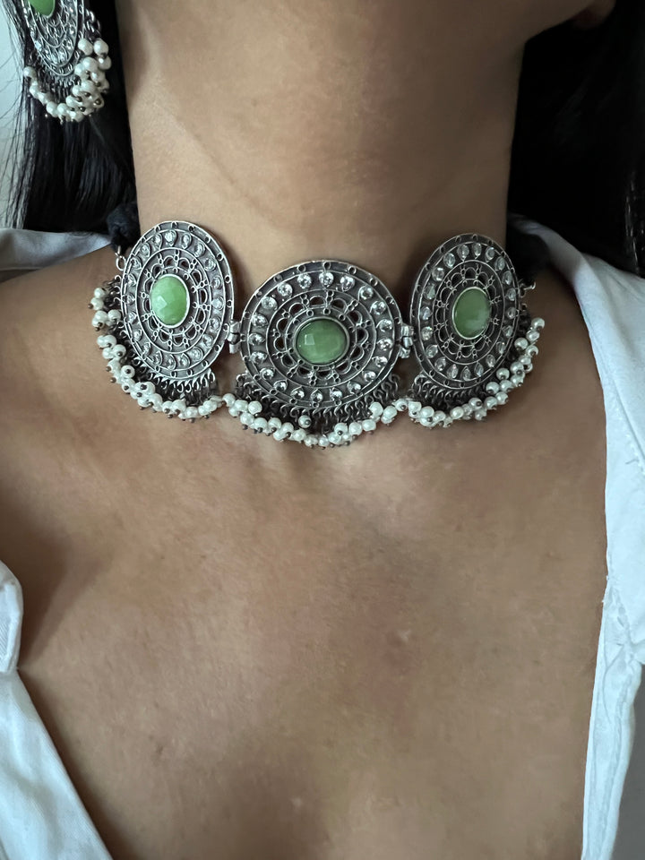 Statement Sea Green Choker with Oversized Studs