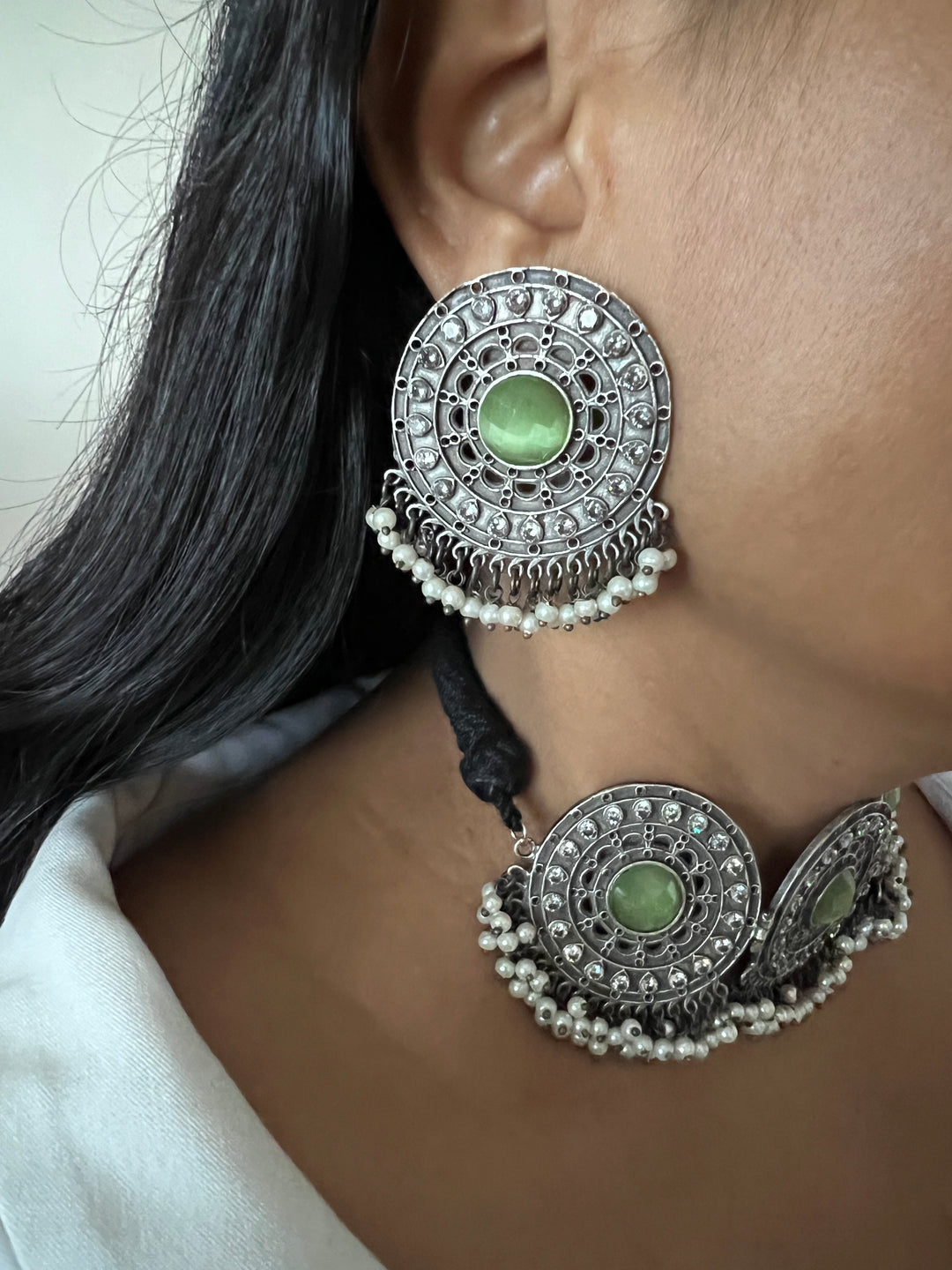 Statement Sea Green Choker with Oversized Studs