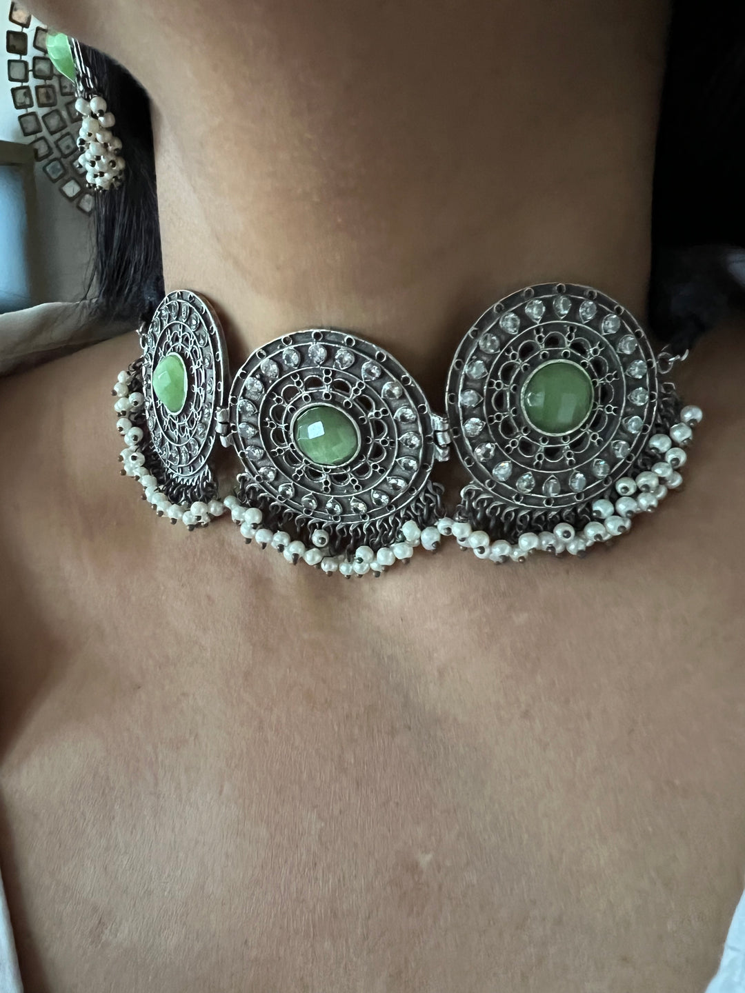 Statement Sea Green Choker with Oversized Studs