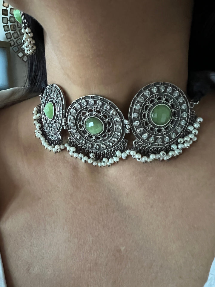 Statement Sea Green Choker with Oversized Studs