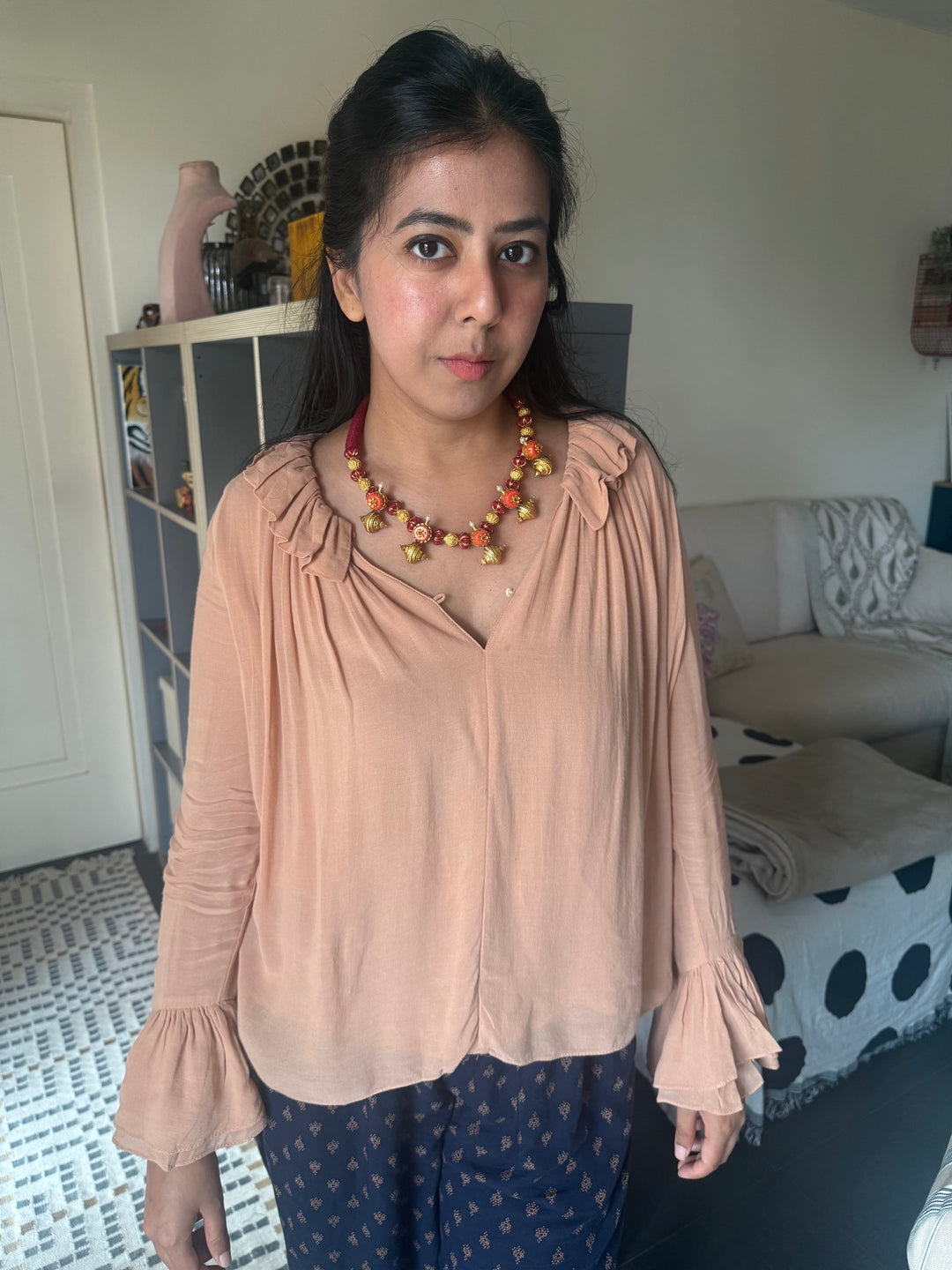 Handmade 925 Silver Carnelian Necklace with Gold Thread | Adjustable Dori Statement Jewelry