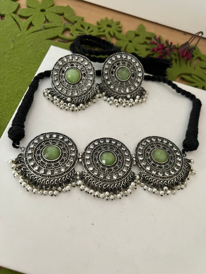 Statement Sea Green Choker with Oversized Studs