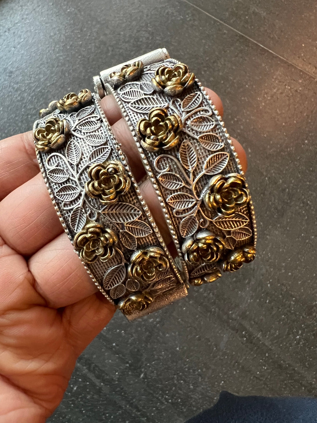 Elegant Brass Kadas Set - Exquisite Floral Design