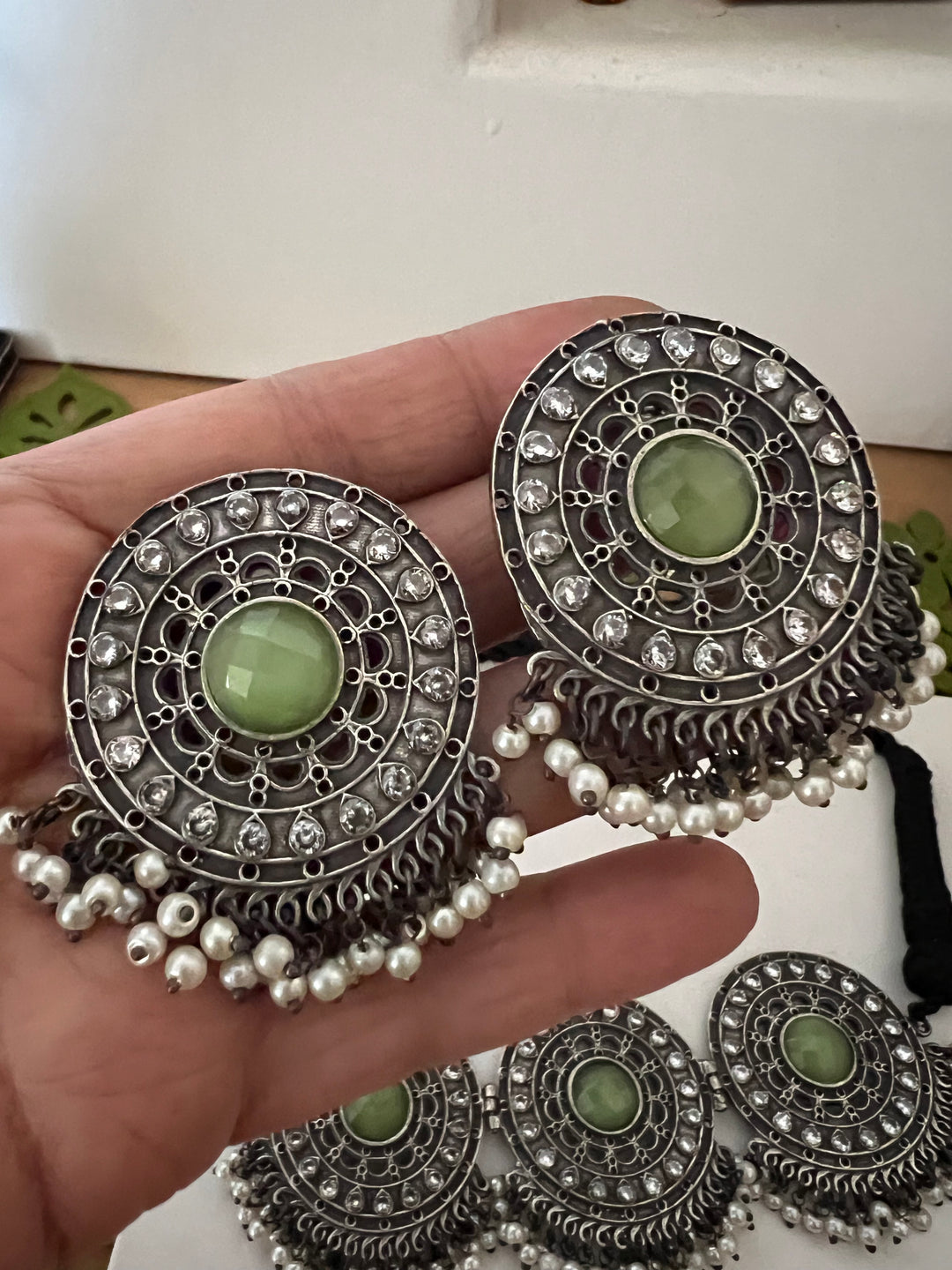 Statement Sea Green Choker with Oversized Studs