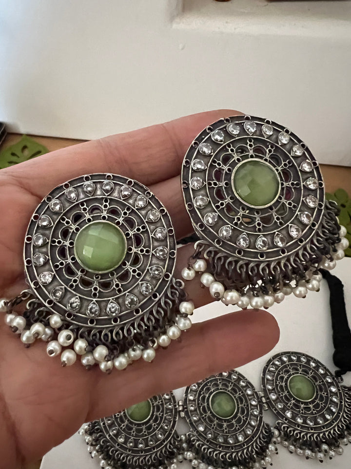 Statement Sea Green Choker with Oversized Studs