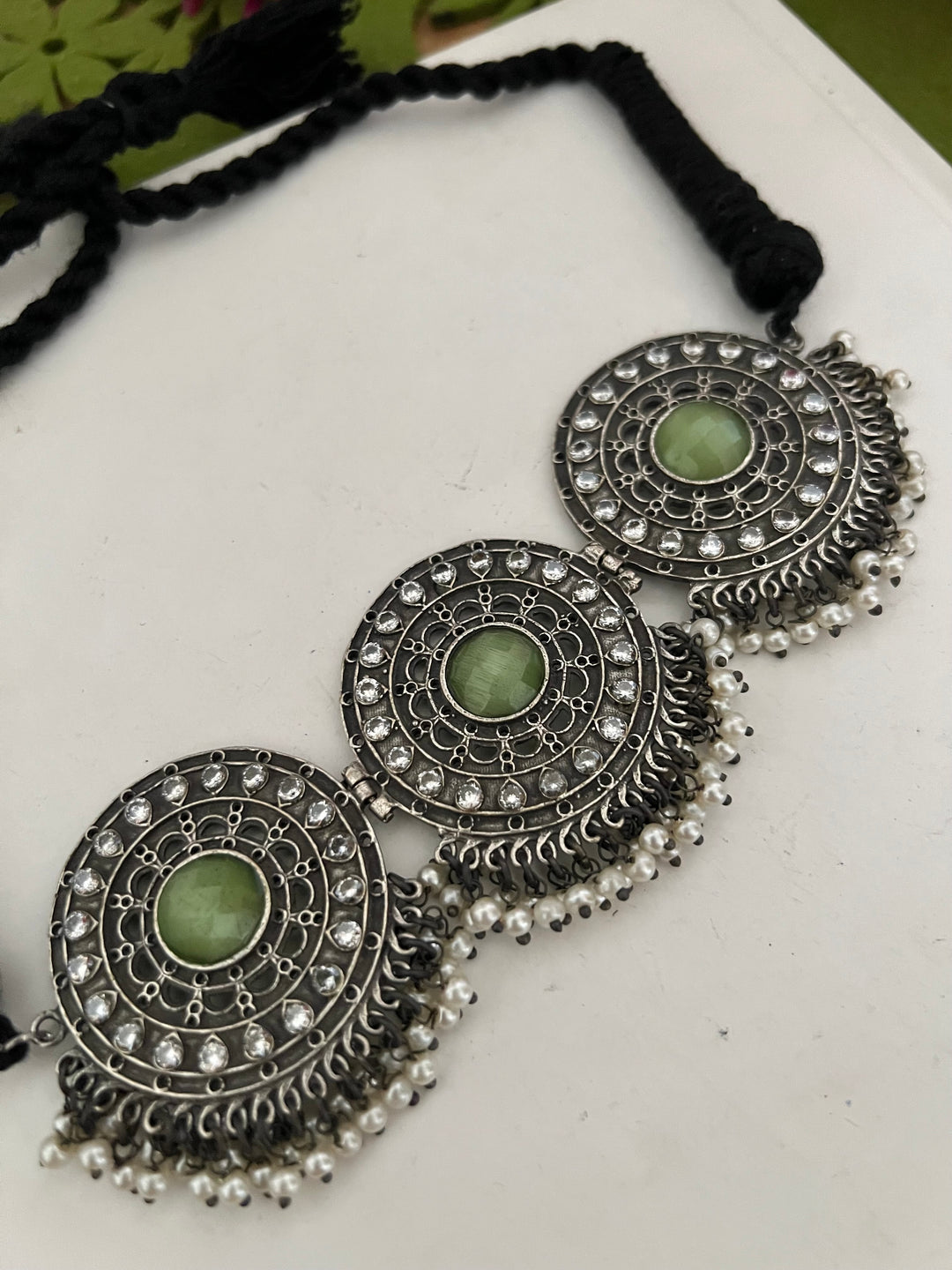 Statement Sea Green Choker with Oversized Studs