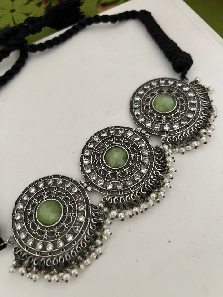 Statement Sea Green Choker with Oversized Studs