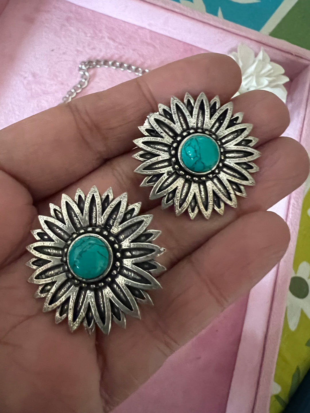 Elegant Blue & Silver Beaded Necklace with Statement Studs