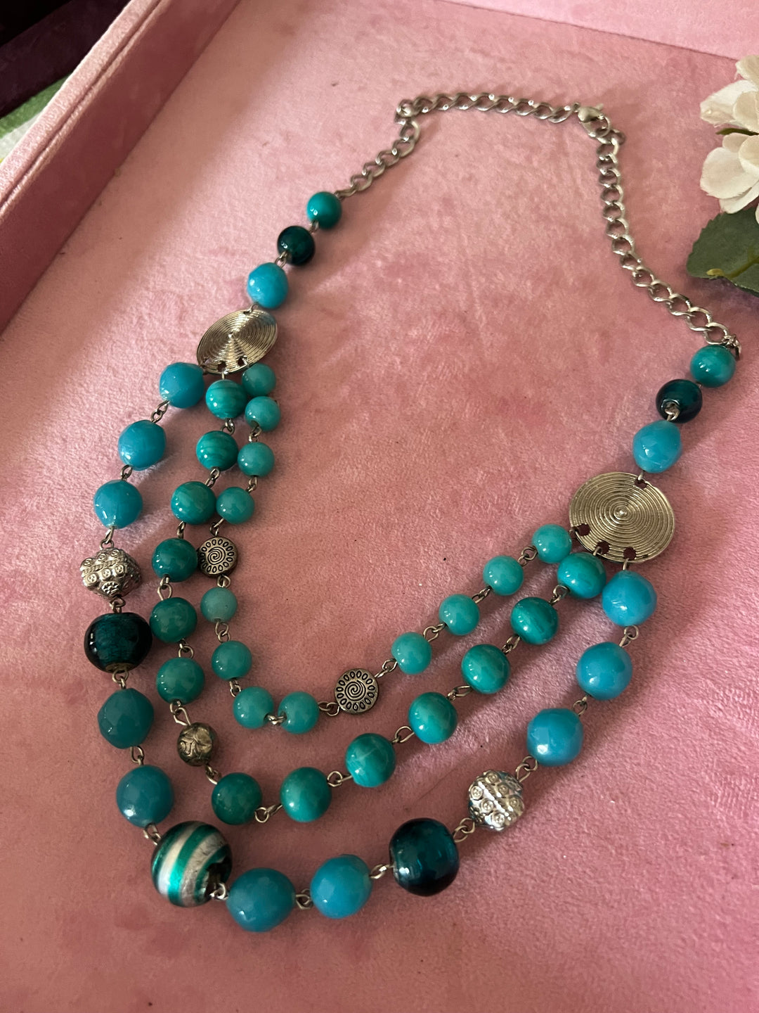 Elegant Blue & Silver Beaded Necklace with Statement Studs