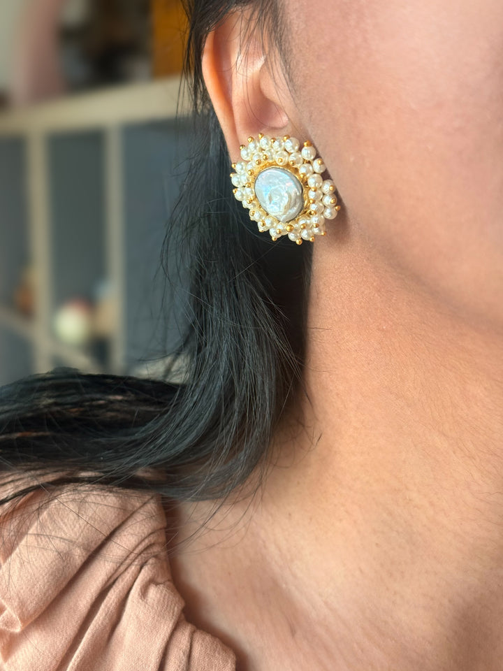 Classy Pearl Cluster Studs