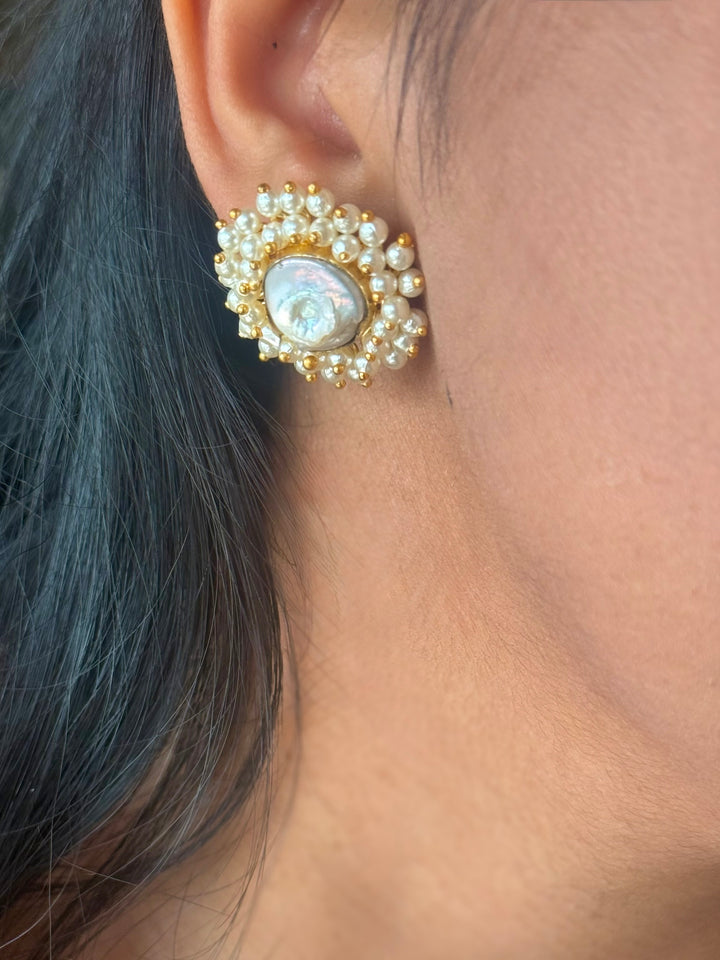 Classy Pearl Cluster Studs