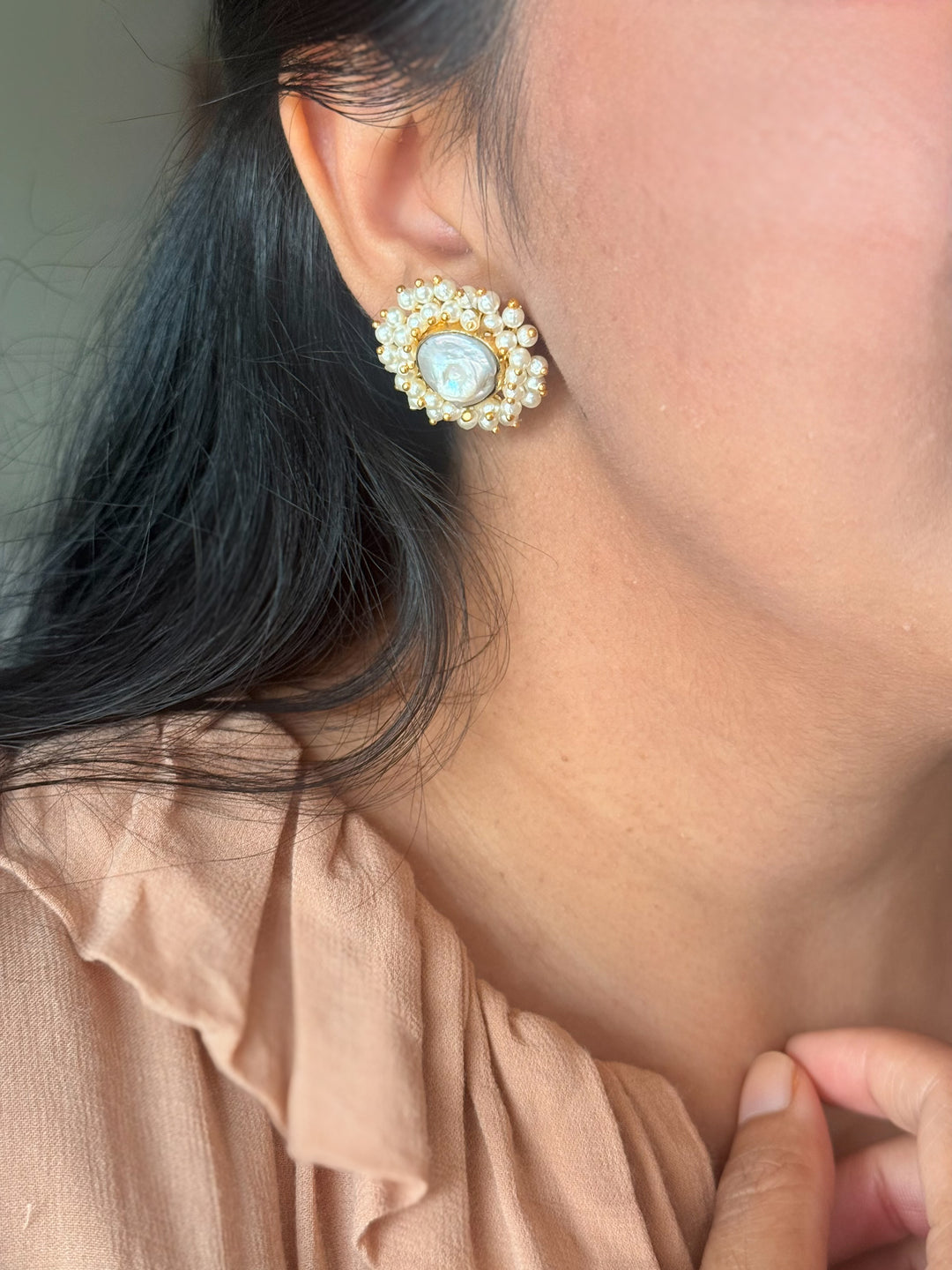 Classy Pearl Cluster Studs