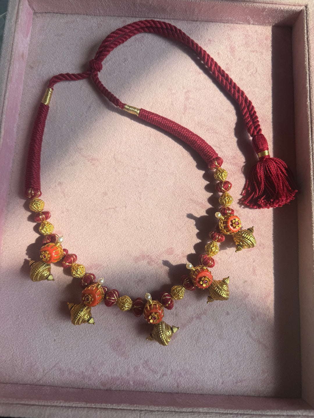 Handmade 925 Silver Carnelian Necklace with Gold Thread | Adjustable Dori Statement Jewelry