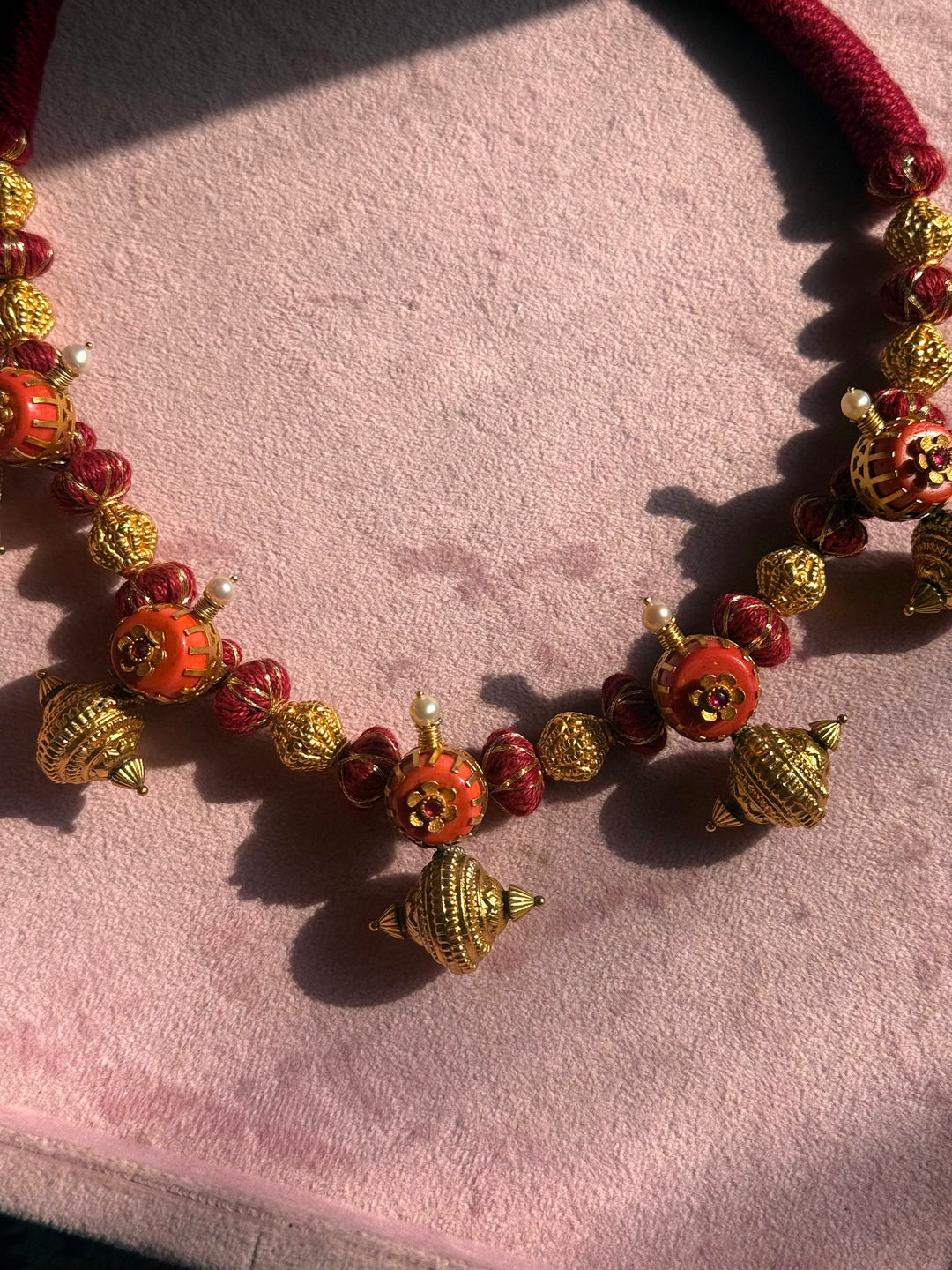 Handmade 925 Silver Carnelian Necklace with Gold Thread | Adjustable Dori Statement Jewelry